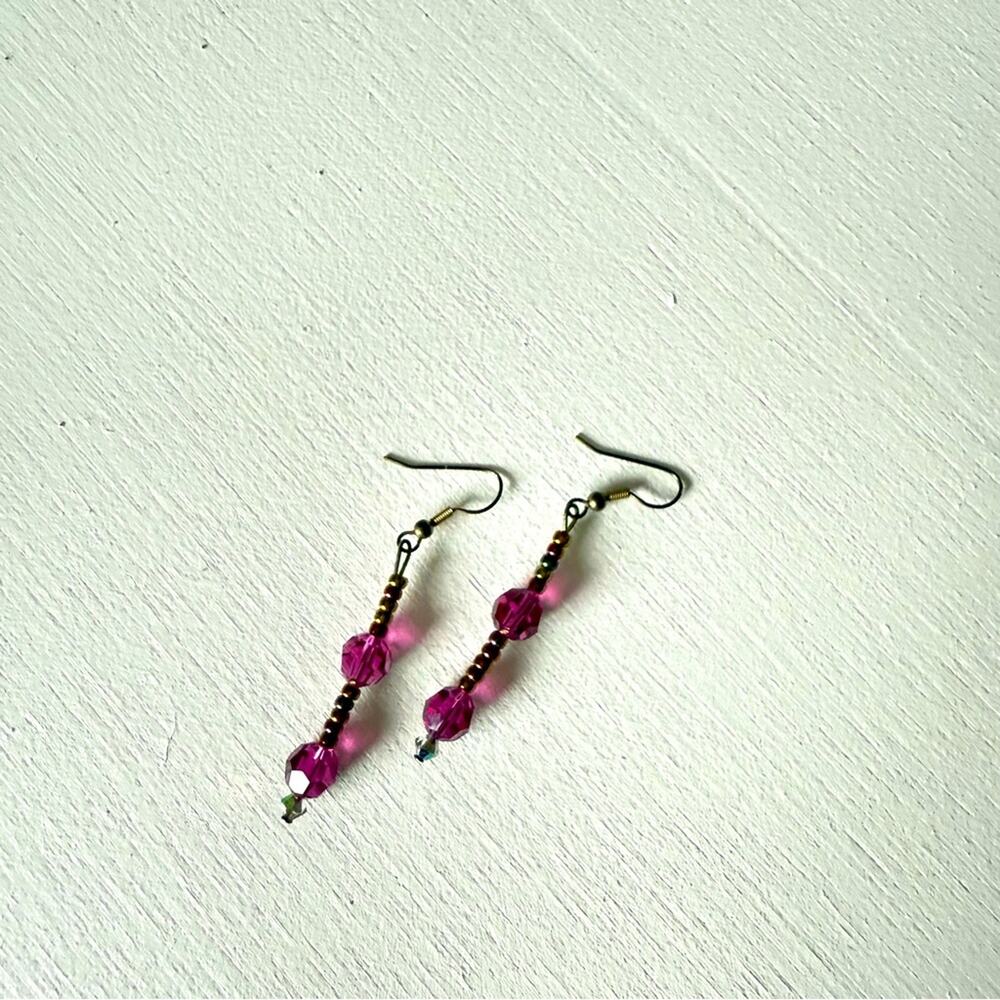 Pink MultiColored Shiny Dangle Beaded Earrings